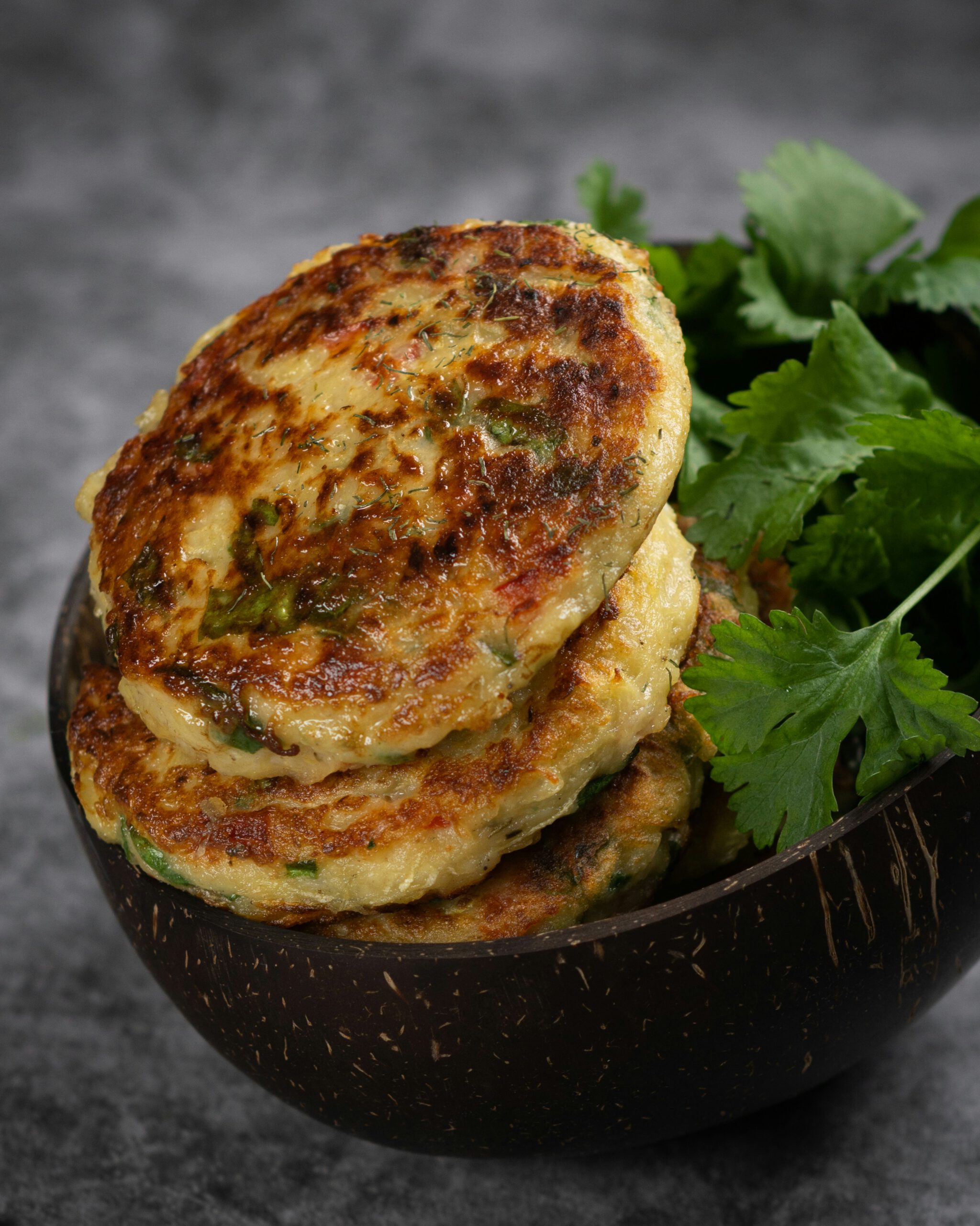 Pea and bean fritter in bowl